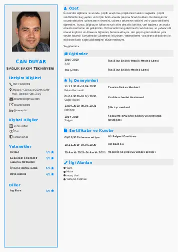 Hasta Bakıcı Cv Örnekleri cv indir